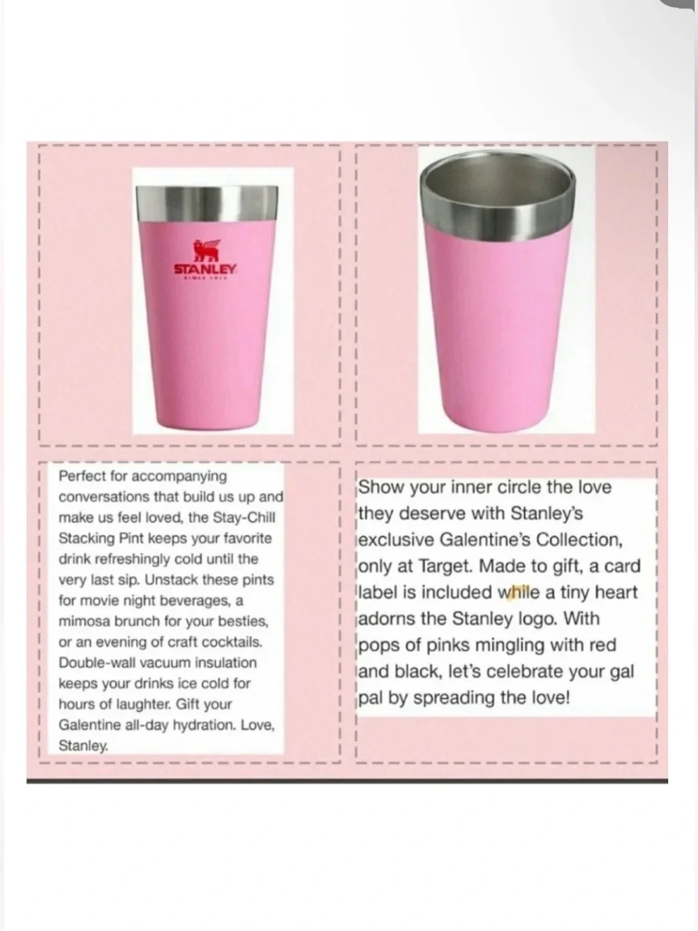 Stanley 16 oz. Stackable Cup - Valentines Day Collection Limited Edition - NEW - Picture 4 of 7